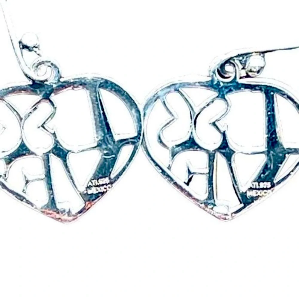 Sterling Silver Love in‎ Heart Butterfly Hook Earrings ATI 925 Mexico Stamped